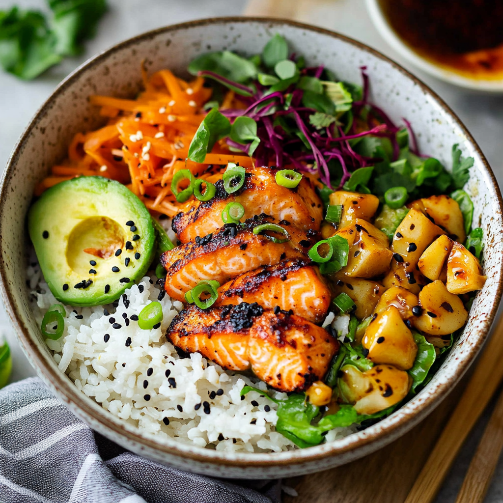 Air Fryer Bang Bang Salmon Rice Bowls