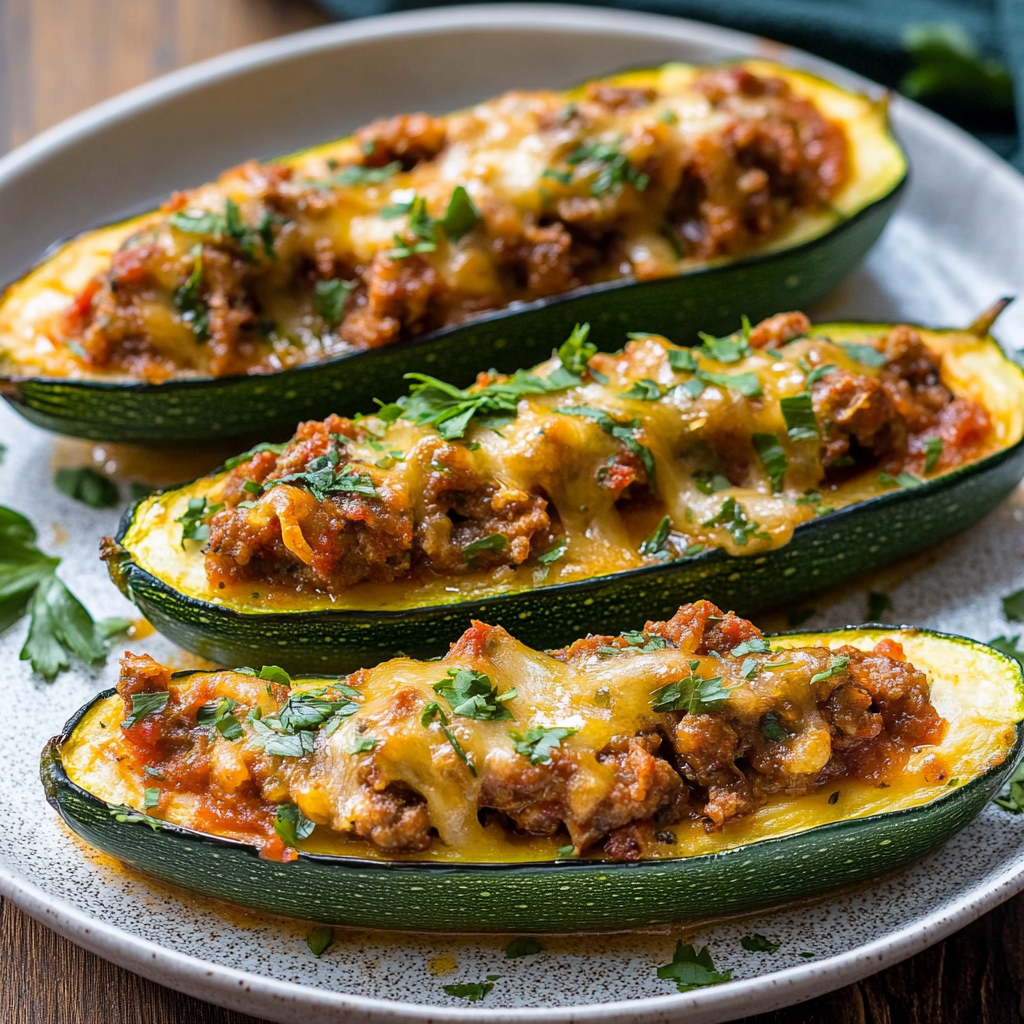 Air Fryer Stuffed Zucchini Boats with Sausage