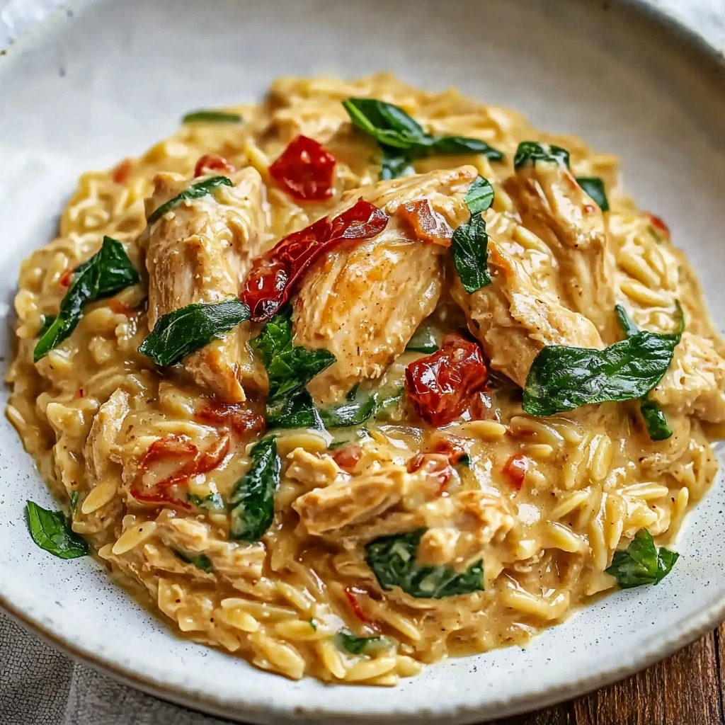 Creamy Slow Cooker Tuscan Chicken Orzo